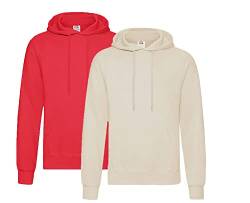 Fruit of the Loom Pullover Kapuzen Herren Sweatshirt Hoodie Hoody, 1x Rot + 1x Natur + 1x HL-Kauf Notizblock, L von Fruit of the Loom