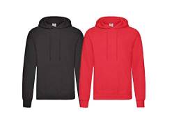 Fruit of the Loom Pullover Kapuzen Herren Sweatshirt Hoodie Hoody, 1x Schwarz + 1x Rot + 1x HL-Kauf Notizblock, XXL von Fruit of the Loom