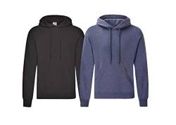 Fruit of the Loom Pullover Kapuzen Herren Sweatshirt Hoodie Hoody, 1x Schwarz + 1x Vintage Heather Navy + 1x HL-Kauf Notizblock, S von Fruit of the Loom