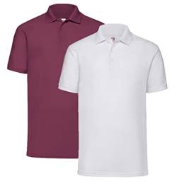 Fruit of the Loom kurzärmliges Polo-Shirt für Herren M L XL XXL 3XL 4XL 5XL auch Farbsets, 1x Burgund + 1x Weiss + 1HL Kauf Notizblock, 3XL von Fruit of the Loom