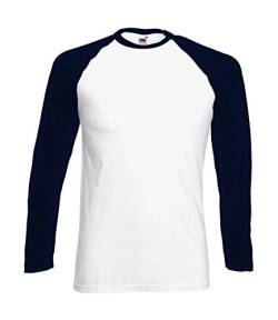 Fruit of the Loom: Long Sleeve Baseball T-Shirt 61-028-0, Größe:L;Farbe:White/Deep Navy von Fruit of the Loom