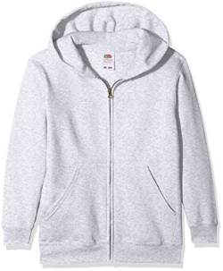 Fruit of the loom Jungen Classic Hooded Sweat Jacket Kids Kapuzenpullover, Grau (Heather Grey 123), 128 (Herstellergröße: 7-8) von Fruit of the Loom