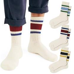 Fszsaa 4 Paar Socken für Damen, gestreift, Retro, Crew-Socken, sportliche Wadensocken, lässige Baumwollsocken für Damen, Retro-Socken, gestreift, mehrfarbig, 3er-Pack, Einheitsgröße von Fszsaa