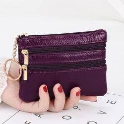 Mode Frauen PU Münze Karte Brieftasche für Schlüssel Pouch Kleine Münze Geldbörse Reißverschluss Tasche Ändern Tasche, violett von FuBESk