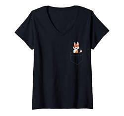 Damen Fuchs in der Tasche Niedlicher Baby Taschen Fuchs T-Shirt mit V-Ausschnitt von Fuchs Geschenke für Fuchsliebhaber