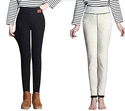 Fudaolee 1 Stück Leggings Damen Winter Warme Leggings mit Plüsch Gefüttert Thermo Elastische Leggings Mädchen Hohe Taille Verdicken Stretch Hose Strumpfhosen Schwarz,EU L = Etikett XXL von Fudaolee