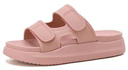 Fudaolee Badeschuhe Damen Hausschuhe Sommer Badelatschen Dicke Sohle Schlappen Klettverschluss Rutschfest Badelatschen Lässig Slides Weich Strand Sandalen Pantoletten Rosa EU 36 = Etikett 36 von Fudaolee