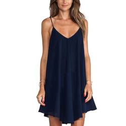 Fudaolee Kleider für Damen Freizeit Rueckseite Aushoshlen Aermellosen Chiffon Bequem Abend Partei Strand Kurzschluss Minikleid Sommer 4XL, Blau von Fudaolee