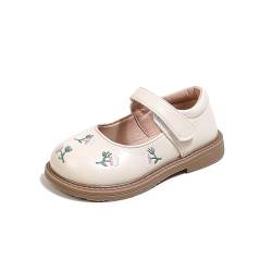 Fudaolee Mary Jane Halbschuhe Mädchen Schulschuhe Flache Prinzessin Schuhe Elegant Ballerina Kinder Leder Geschlossene Sandalen Baby Lauflernschuhe Kleinkindschuhe Beige 34 EU=35 CN von Fudaolee