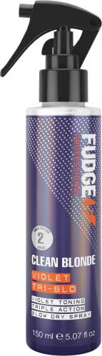 Fudge Professional Clean Blonde Violet Tri-Blo Blow-Dry Hitzeschutzspray für blondes Haar, 150 ml von Fudge