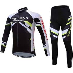 Fueegue Fahrradbekleidung Set, Herren Langarm Radsportanzüge Radtrikot Set Radfahren Kleidung Langärmeliges Fahrradtrikot mit Thermofleecefutter Radhose mit Sitzpolster für Herbst/Winter Weiß2 S von Fueegue