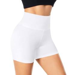 FuelMeFoot Damen Kurze Sporthose High Waist Yoga Sport Shorts Leggings für Sommer Leggins Radlerhose Fitness Hotpants Gym Bike A02-Weiß L/XL von FuelMeFoot