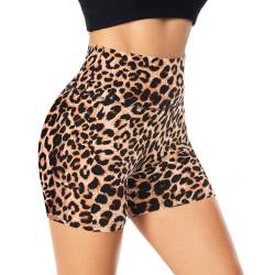 FuelMeFoot Damen Kurze Sporthose High Waist Yoga Sport Shorts Leggings für Sommer Leggins Radlerhose Fitness Hotpants Gym Bike A03-Leopard S/M von FuelMeFoot