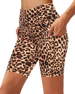 FuelMeFoot Kurze Leggings Damen Radlerhose mit Taschen High Waist Shorts Sporthose Kurze Blickdicht Sommer Yoga Hose Laufhose für Biker Gym Fitness Joggen Pilates. 03-Leopard L von FuelMeFoot