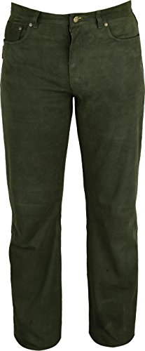 Jagd Lederhose lang Herren- Lederhose Damen lang - Lederjeans- Echt Leder Nubuk, Lederhose Jeans 501 Olive- Motorrad Lederjeans von Fuente Leather Wears