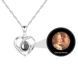 FuigeBach Benutzerdefinierte Herz-Halskette für Frauen Foto personalisierte Projektion 925 Sterling Silber Liebe Memorial Anhänger Geschenke für Mutter Freund Liebhaber Tochter (Rose Gold) von FuigeBach