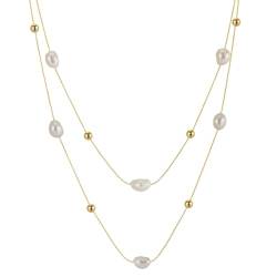 Gezüchtete Süßwasserperle Halskette für Frauen 925 Sterling Silber 14K Gold plattiert Doppel Temperament Clavicle weibliche Kette für Geburtstag Jahrestag's Day Geschenk mit Zertifikat von FuigeBach