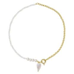 Halb Barock Süßwasserperlen Halskette für Frauen 925 Sterling Silber 14 Gold plattiert Halskette für Geburtstag Geschenk mit Echtheitszertifikat von FuigeBach