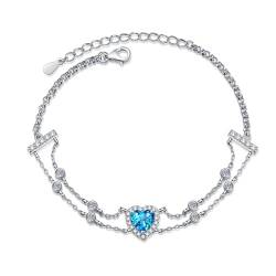 Moissanite Armband für Frauen 1ct White/Blue VVS Clarity Heart Diamond 925 Sterling Silber Handmade Schmuck Armband für Geburtstag Geschenk mit Zertifikat (Blue Moissanite) von FuigeBach
