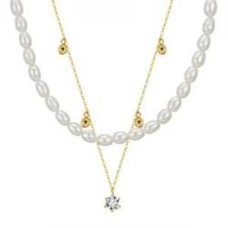 Süßwasser-Perlen Halskette für Frauen 925 Sterling Silber 14 Gold plattiert CZ Anhänger Halskette für Geburtstag Geschenk mit Echtheitszertifikat von FuigeBach