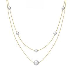 Süßwasser-Perlen Halskette für Frauen 925 Sterling Silber 14K Gold plattiert Double Layers Perlenkette für Geburtstag Jahrestag Geschenk mit Echtheitszertifikat von FuigeBach