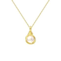 Süßwasser-Perlen Halskette für Frauen 925 Sterling Silber vergoldet Toggle Link Perlenkette Halskette für Geburtstag Jahrestag Tag Geschenk mit Echtheitszertifikat von FuigeBach