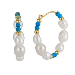 Süßwasser Perlen Ohrringe für Frauen Candy Color Bohemian Style zwei Ton Perle mit Türkis Perlen 925 Stealing Silber mit 14K Gold plattiert Hoop Ohrringe Schmuck von FuigeBach