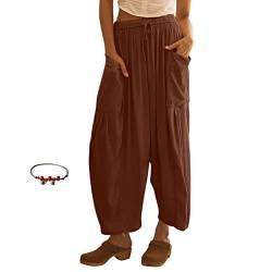 Fujimint Quinn Plus Size Pants, Quinn Pants For Women Linen Pants With Pockets Summer Harem Pants Boho Beach Pants (Dark Brown, X-Large) von Fujimint