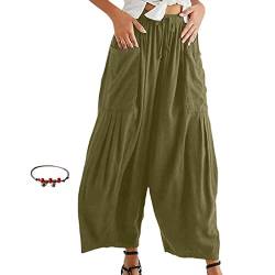 Fujimint Quinn Plus Size Pants, Quinn Pants For Women Linen Pants With Pockets Summer Harem Pants Boho Beach Pants (Green, 4X-Large) von Fujimint