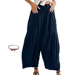 Fujimint Quinn Plus Size Pants, Quinn Pants For Women Linen Pants With Pockets Summer Harem Pants Boho Beach Pants (Navy, 4X-Large) von Fujimint