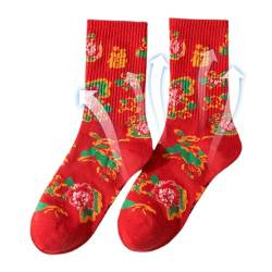 Chinesische Neujahrssocken, Rote Socken Chinesisches Neujahr, Mittelstrumpf Mid-Tube Red Fu Warm Socken, Frühlingsfest-Knöchelschutzsocken Für Lässiges Zuhause, Neujahr von Fukamou