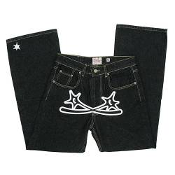 Y2K Jeans, Jogginghose Y2k Jeans Baggy, Hip Hop Style Cargo Hosen, Street Pocket Hohe Taille Gedruckt Pants, Skateboard Jeanshosen von Fukamou