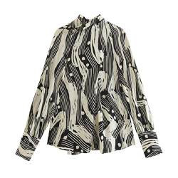 Fulbant Frauen 2023 Schleife Kette Print Langarm Shirt French Bluse, Bedruckt, Large von Fulbant