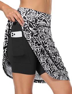Fulbelle Golf Skorts Röcke für Damen mit 3 Taschen, 50,8 cm, knielang, hohe Taille, 2 weiße Muster, Mittel von Fulbelle