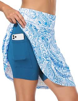 Fulbelle Golf Skorts Röcke für Damen mit 3 Taschen, 50,8 cm, knielang, hohe Taille, 4 Paisleymuster in Blau, Groß von Fulbelle