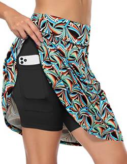 Fulbelle Golf Skorts Röcke für Damen mit 3 Taschen, 50,8 cm, knielang, hohe Taille, 5 bunte Blumenmuster, Mittel von Fulbelle