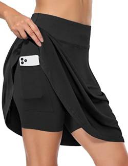 Fulbelle Golf Skorts Röcke für Damen mit 3 Taschen, 50,8 cm knielang, hohe Taille, 1-schwarz, Groß von Fulbelle