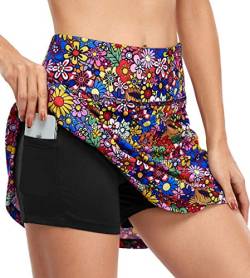 Fulbelle Tennisröcke für Frauen mit Taschen, hohe Taille, athletische Golf-Skorts, Röcke, Mehrfarbiges Blumenmuster, Mittel von Fulbelle