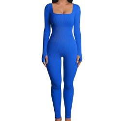 Yoga-Jumpsuits für Damen,Langarm-Jumpsuit für Damen | Figurbetonter Jumpsuit mit langen Ärmeln und quadratischem Ausschnitt,Ganzkörper-Bodys für Damen, Langarm-Body Fulenyi von Fulenyi