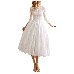 Brautkleider Hochzeitskleider für Damen Standesamt Lang Weiß Prinzessin Braut Brautjungfer A Linie Elegant Hochzeit Spitzenkleid Abendkleider von Fulidngzg