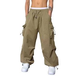 Cargohose Herren Baggy Freizeit Baggy Parachute Pants Anglerhose Lässig Modern Fallschirmhose Cargohose Schwarz Lange Cargo Hose Freizeithose mit Tunelzug und Seitetaschen Tainingshose Trekkinghose von Fulidngzg