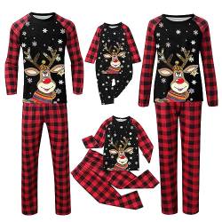 Familie Weihnachten Pyjamas Winter Weihnachtsschlafanzüge Weihnachtspyjama Warm Klassischer Christmas Pyjama Nachtwäsche für Papa Mama Kinder Baby Weihnachts Schlafanzug Weihnachtsoutfit Black von Fulidngzg