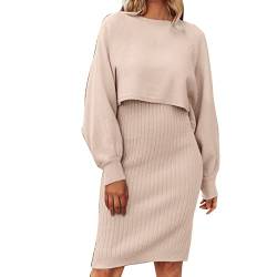 Fulidngzg 2 Teiler Damen Herbst Elegant 2 Teiler Zweiteiler Sweater Kleid Herbst mit Pullover Strickkleid Winterkleider White Langarm Pullikleid Pullover Lang Grobmaschig Herbstkleid von Fulidngzg