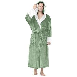 Fulidngzg Bademantel Herren mit Kapuze: mit Kapuze Lang Bademantel Bathrobe Leicht Sauna Frotteekleid Saunakilt Frottee Fleece Große Größen Morgenmantel Weicher Flauschig Waffelpique Saunamantel von Fulidngzg