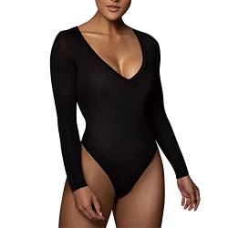 Fulidngzg Bodysuit Women Stretch Sexy Blusenbody Langarmbody Elegant Lang Thermo Bodysuit Stringbody Shaping Langarm Schwarz Body Jumpsuit Oberteil Silvester Party Shapewear von Fulidngzg