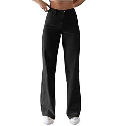 Fulidngzg Damen Jeans High Waist Sommer Straight Capri Jeggings Jeans Stretch Länge Schwarze Knopf Jeanshose Kleidung Damenjeans mit Gummizug Stradivarius Baggy Italienische Mode Mom Damenmode von Fulidngzg