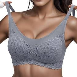 Fulidngzg Damen Komfort BH Ohne Bügel Push Up Nahtlos Sport BH Gepolstert Spitzen Bra Weich Seamless Stretch Bustier Mittel Halt Bügelloser Schlaf BH Klassische Top für Alltag Yoga Damen von Fulidngzg