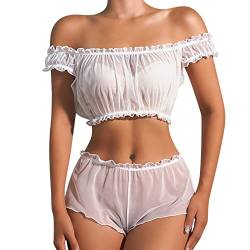 Fulidngzg Dessous Damen, Mollig 2 Teiler Lingerie Reizwäsche Outfit Erotische Corsage Erotick Wäsche Dessous Offener Schritt Strapsen BH Und Slip Unterwäsche Reizwäsche+Outfit von Fulidngzg