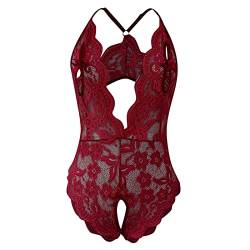 Fulidngzg Dessous Damen Sexy Reizwäsche, mit Loch Bodysuit Netz Sm Mollige Stringbody Ouvert Erotische Babydoll Grosse Grössen Curvy Reizwäsche Outfit Rote Offener Schritt Elegant Unterwäsche Dessous von Fulidngzg