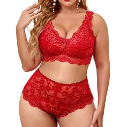 Fulidngzg Dessous-Sets für Damen, Sexy Unterwäsche Spitze Grosse Grössen Neckholder Erotick Wäsche Erotische Ouvert Negligee BH und Slip 2 Teiler Mollig Lingerie Corsage Reizwäsche Outfit Dessous von Fulidngzg